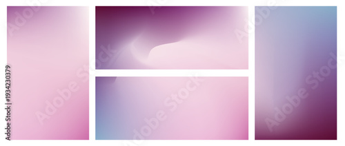 Set of soft blurred vector wavy lilac violet and magenta pink mesh gradient backgrounds. Abstract vibrant fuchsia and purple digital watercolor gradation for liquid concept, fluid design, banner
