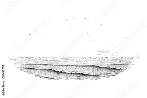 Intricate black and white ocean waves with circular design