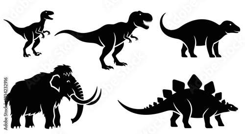 Prehistoric Animals Silhouettes: Dinosaurs and Mammoth Collection
