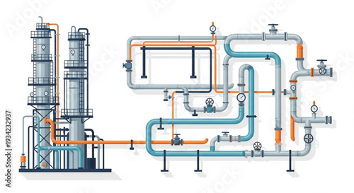 Industrial Pipeline System Diagram Illustration.