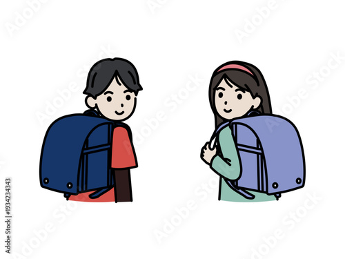 後ろを振り向く小学生のイラスト