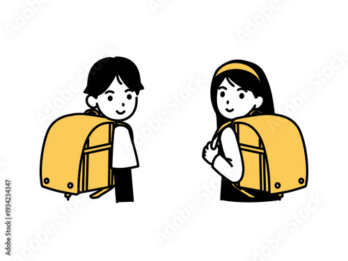 後ろを振り向く小学生のイラスト