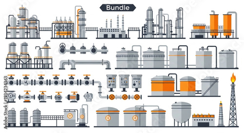 Industrial Oil Refinery Plant Equipment and Structures Collection.
