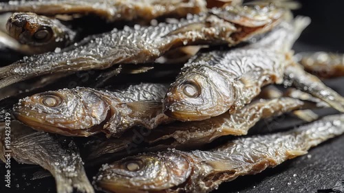 Close up view of fried fish with golden brown texture