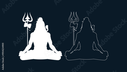 Lord Shiva wall art featuring meditative silhouette with trident, symbolizing power, spirituality, cosmic energy, and Hindu divine presence.