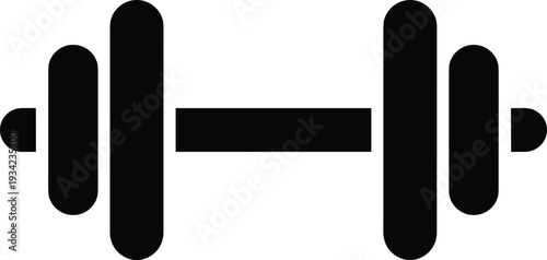 Barbell icon silhouette, gym fitness equipment symbol, weight training concept, bodybuilding strength tool, black minimalist vector illustration isolated design