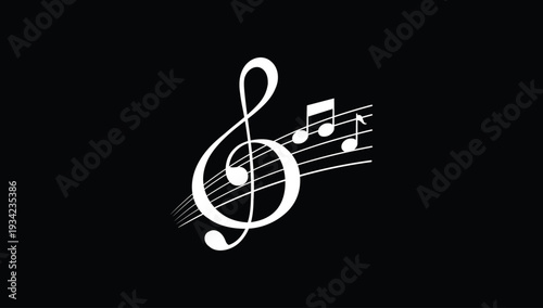 Musical staff with white treble clef and notes on black background representing melody, harmony, and classical music composition.