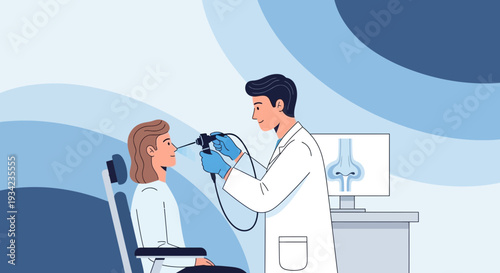 Doctor performing nasal endoscopy on a patient, medical examination, healthcare concept