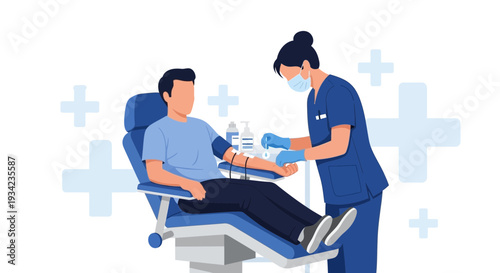 Medical Nurse Takes Blood Sample from Donor in Clinic - Illustration