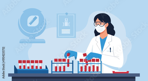 Scientist working with blood samples in laboratory, medical research, healthcare, science