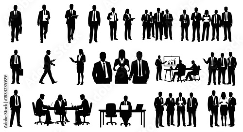 Business People Silhouettes in Various Poses.