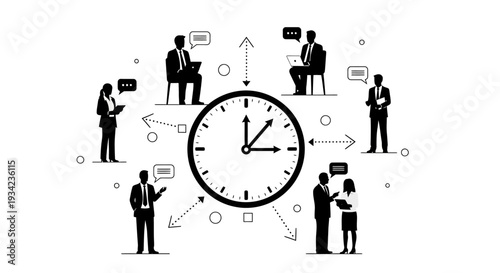 Business People Surrounding Large Clock Face.