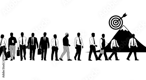 Business People Walking Towards Target Silhouettes.