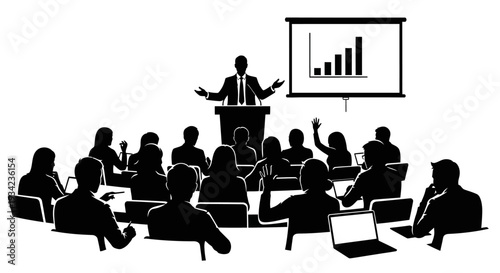 Business Presentation to Audience with Graph Display.