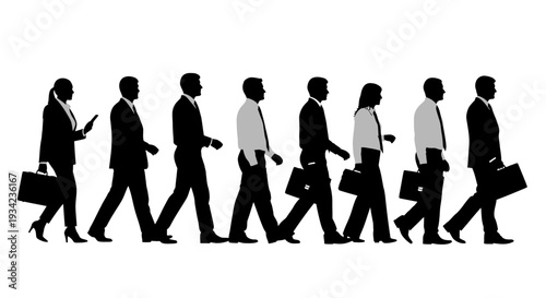 Business People Walking with Briefcases Silhouettes.