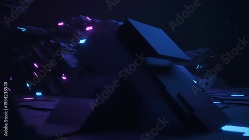 Futuristic Dark Scene with Neon Lights.
