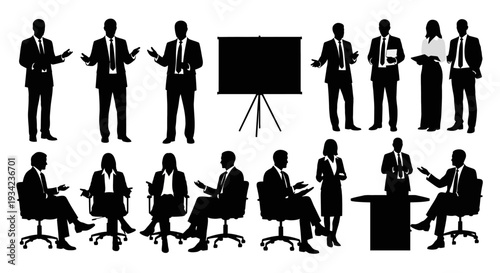 Business Professionals in Various Meeting Scenes.