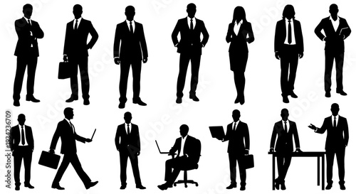 Business Professionals in Various Poses Silhouettes.