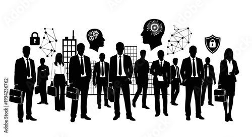 Business Professionals Silhouettes with Briefcases.