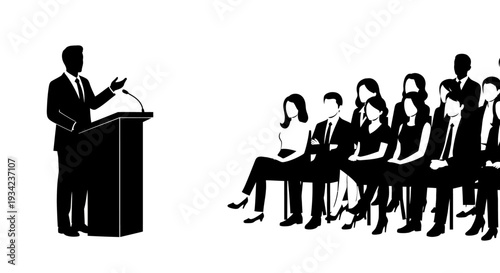 Businessman Speaking to Audience at Podium.