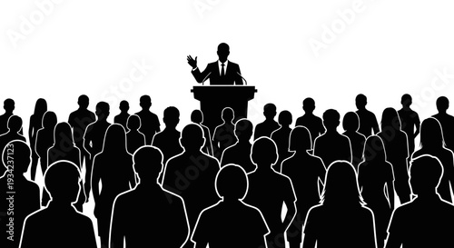 Businessman Speaking to Crowd at Podium.