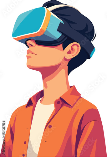 ragazzo con visore VR con vestiti multicolori, vettoriale