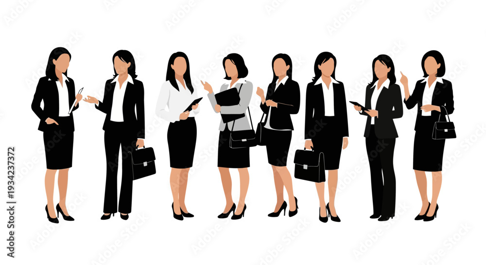 Obraz premium Businesswomen in Various Professional Outfits Standing.