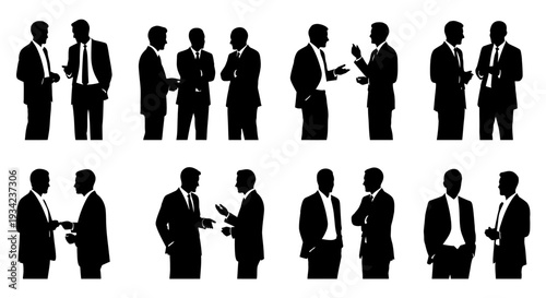 Businessmen Silhouettes Standing and Interacting Together.