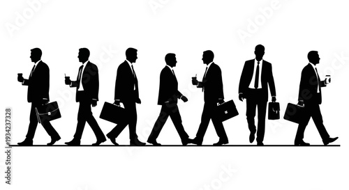 Businessmen Walking with Briefcases in Silhouette.