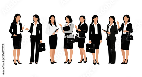 Businesswomen in Various Professional Outfits Standing.
