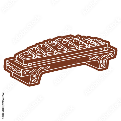 Detailed Illustration of a Traditional Xylophone or Gambang Isolated on White Background Musical Instrument Icon