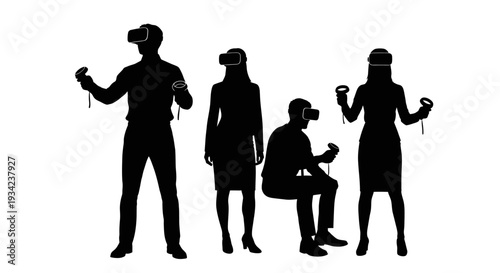 Group of People Silhouettes Using Controllers.