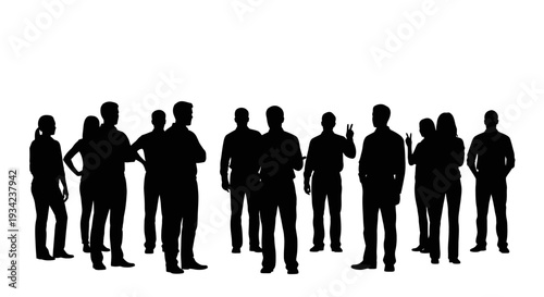 Group of People Standing Together Silhouetted.