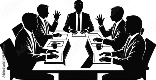 Business meeting with colleagues discussing important issues around a conference table