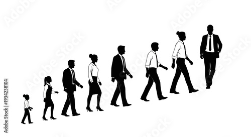 Silhouette of Business People Walking in Line.