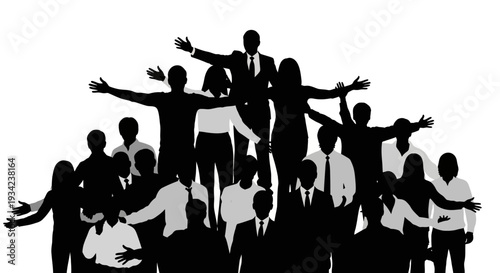 Silhouetted Business People Celebrating Success Together.