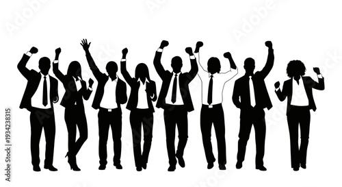 Silhouetted Business Professionals Celebrating Success Together.