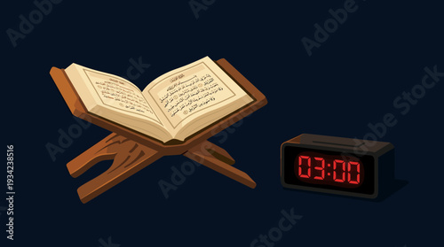 Quran Reading Early Morning Prayer Devotion Digital Clock Isolated background