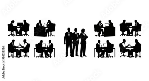 Silhouettes of Business People Working Together.