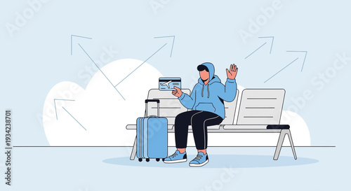 Waiting for Travel: Person with Suitcase and Credit Card at Airport or Station