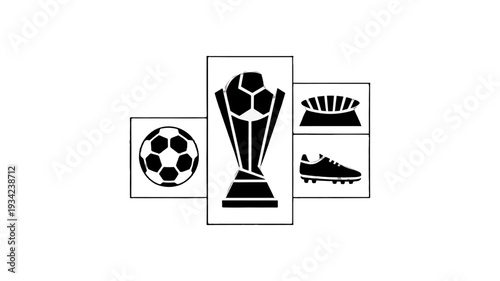 Football trophy and related symbols in simple design.
