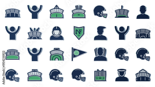 A collection of diverse football icons, perfect for illustrating game-related themes.