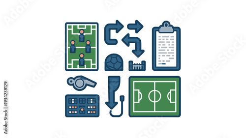 Football strategy and equipment icons. 
