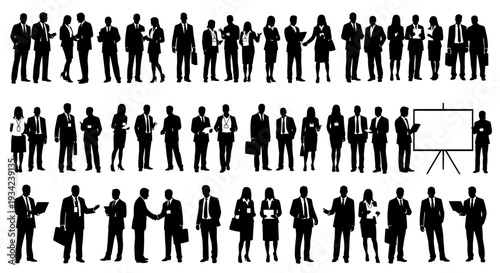 Silhouettes of People in Business Attire Standing.