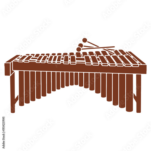 Elegant Brown Marimba Instrument with Mallets for Music Performance and Orchestral Arrangements on White Background