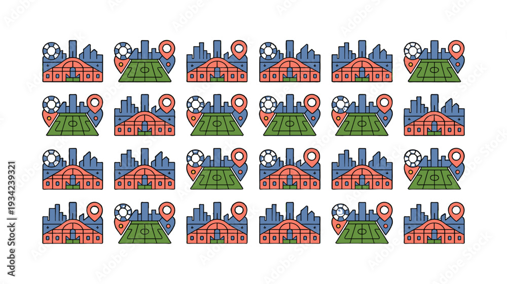 Fototapeta premium Array of city buildings with different location mark.