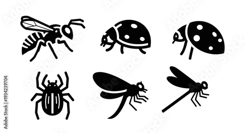 Diverse Insect Silhouettes Collection on White Background