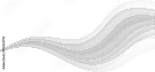 Abstract pattern of dots forming a wave-like shape on a white background, creating a sense of movement and flow isolated on transparent background, Vector, illustration