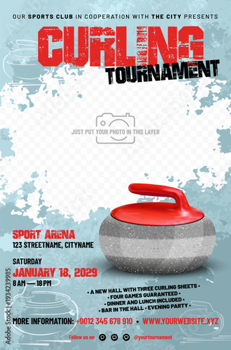 Curling tournament poster template with photo place