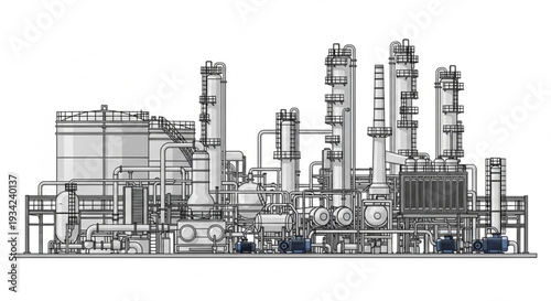 Industrial Plant Technical Drawing Illustration.